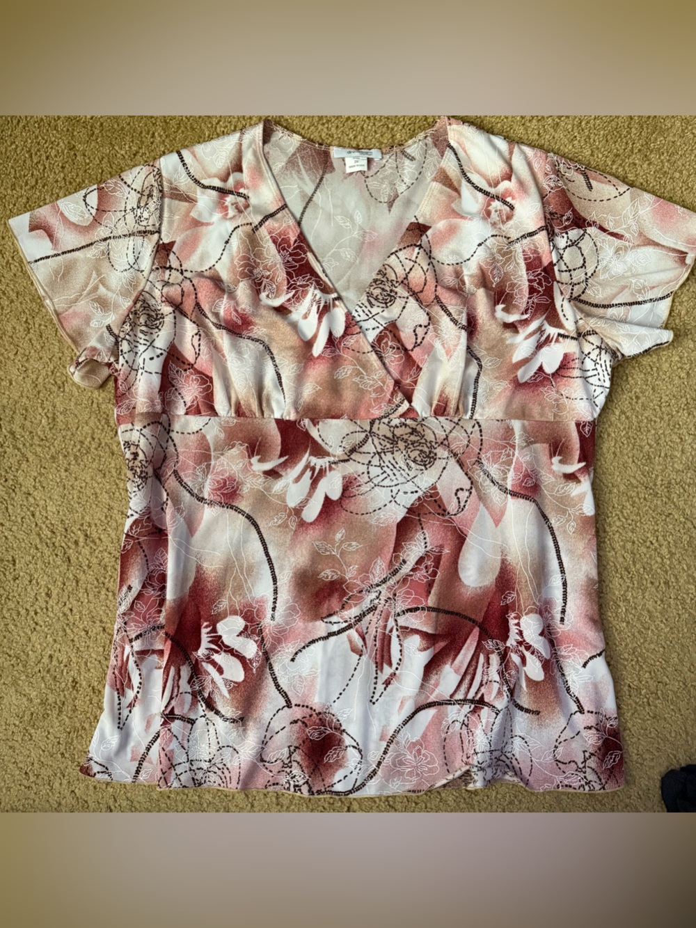 Dress Barn 2X Floral Cross V Neck Blouse with Embroidered Outlines